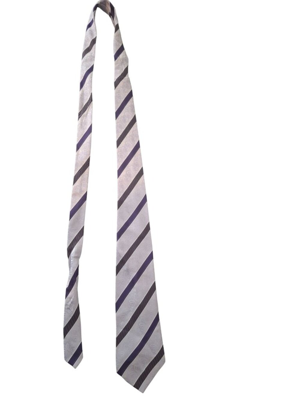 George Martin Collection Necktie Purple Silver Paisley Stripe Classic Old Money